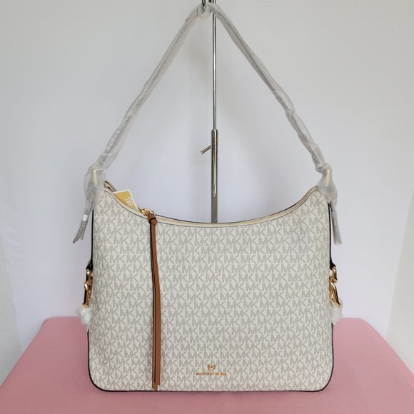 MICHAEL KORS Laney Hobo Signature Logo Shoulder Bag- Vanilla/Acorn Color⭐ - Picture 6 of 16
